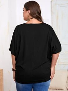 EMERY ROSE Plus Solid Batwing Sleeve Tee - Black - View 2