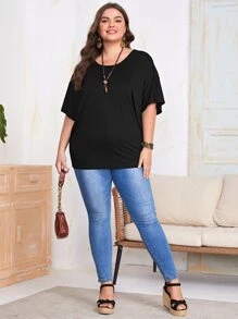 EMERY ROSE Plus Solid Batwing Sleeve Tee - Black - View 3
