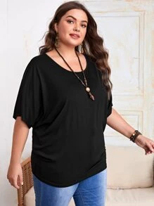 EMERY ROSE Plus Solid Batwing Sleeve Tee - Black - View 4