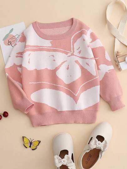 小女童圖形圖案套頭毛衣