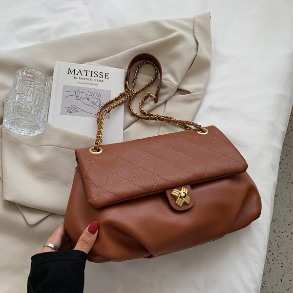 

Minimalist Flap Ruched Bag, Brown