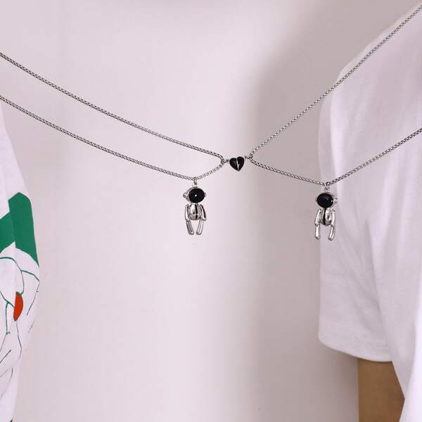 

Men Heart Detail Pendant Necklace, Silver