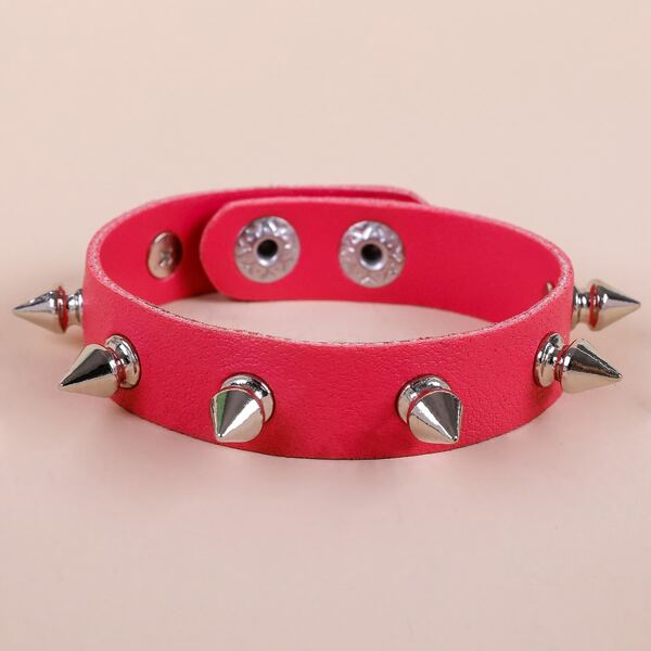 

Men Spike Decor Bracelet, Hot pink