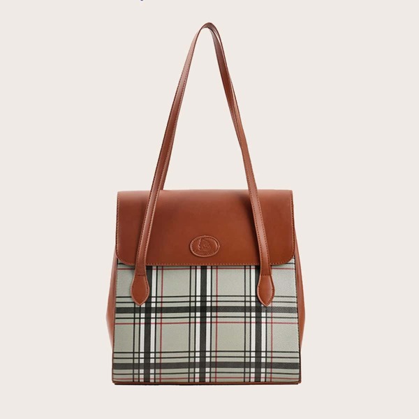 

Plaid Tartan Pattern Shoulder Bag, Brown