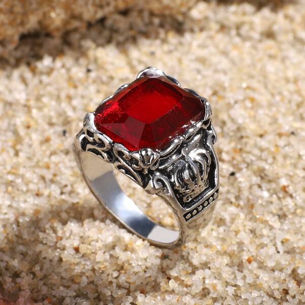 

Men Gemstone Decor Ring, Red