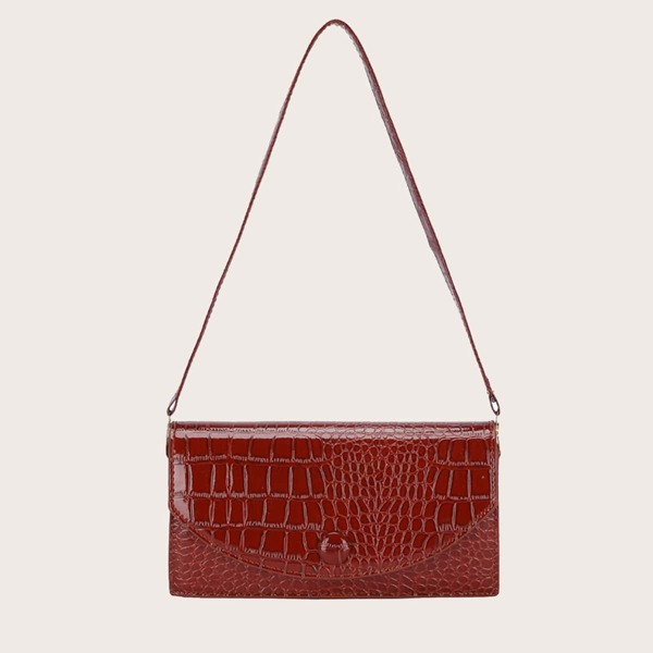 

Croc Embossed Flap Square Bag, Brown