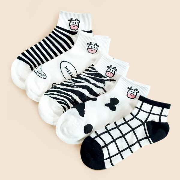

5pairs Plaid Print Ankle Socks, Multicolor