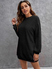 SHEIN LUNE Đầm nỉ Thả vai Teddy - màu đen - Xem 4