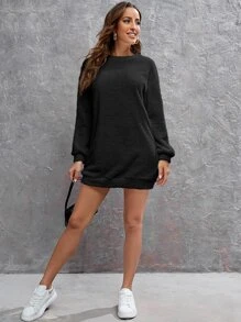 SHEIN LUNE Đầm nỉ Thả vai Teddy - màu đen - Xem 6