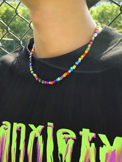 時尚流行男士彩色串珠項鍊，適合珠寶禮物和時尚外觀