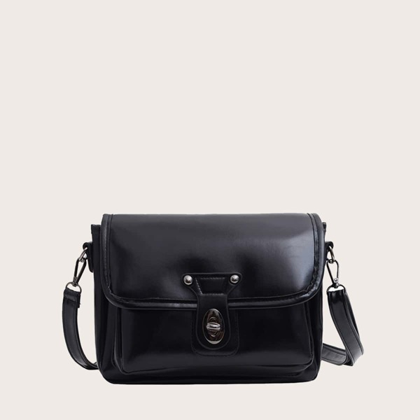 

Twist Lock Flap Square Bag, Black