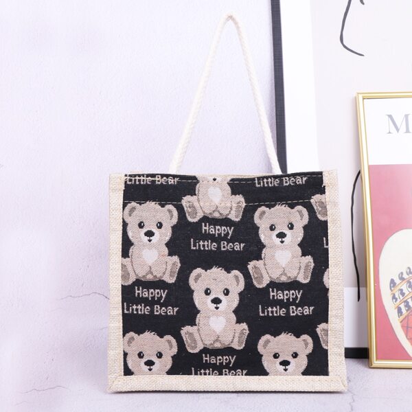 

Girls Cartoon Bear Graphic Linen Satchel Bag, Multicolor