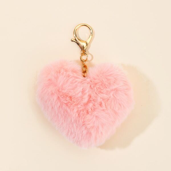 

Heart Design Fluffy Bag Charm, Coral pink