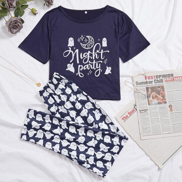 

Halloween Print Tee & Pants PJ Set, Multicolor