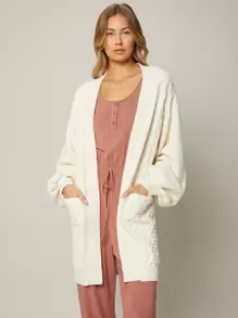 SHEIN Balloon Sleeve Cardigan - White - View 1