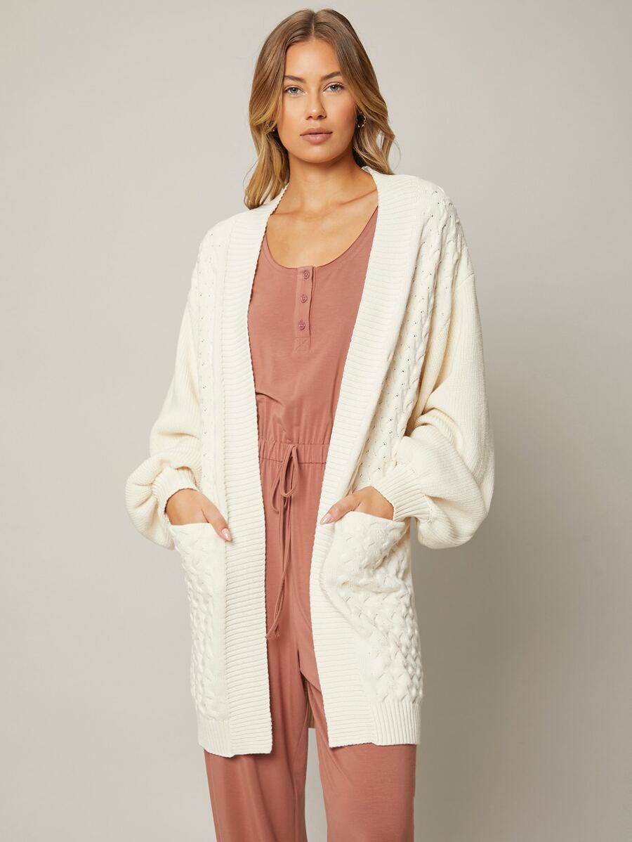 SHEIN Balloon Sleeve Cardigan - White - View 1