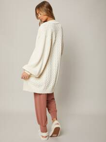 SHEIN Balloon Sleeve Cardigan - White - View 2