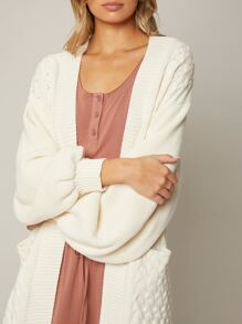 SHEIN Balloon Sleeve Cardigan - White - View 8