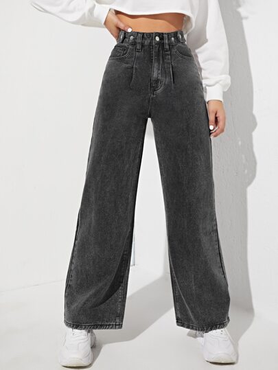 SHEIN EZwear Jean zippé ample