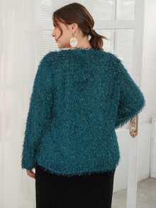 SHEIN Unity Plus Guipure Lace Detail Fuzzy Blouse - Blue - View 2