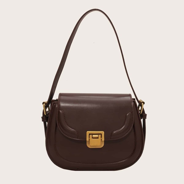 

Flap Design Shoulder Saddle Bag, Coffee brown