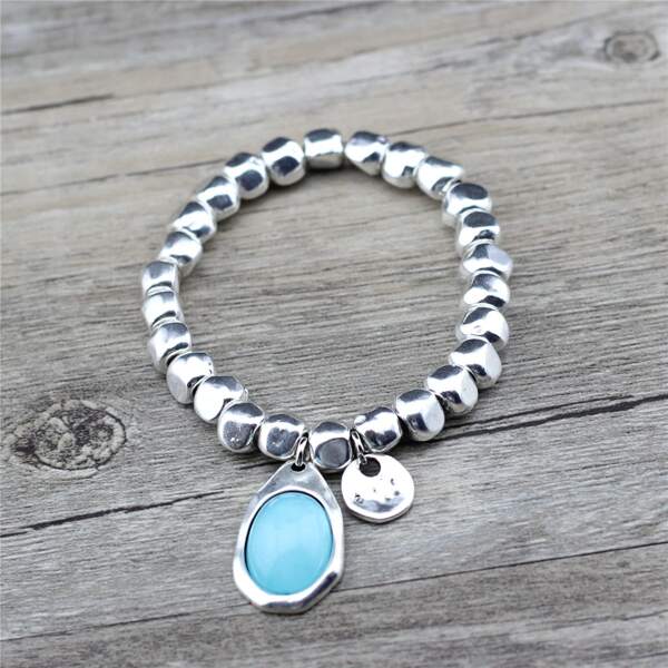 

Round Disc Charm Beaded Bracelet, Multicolor