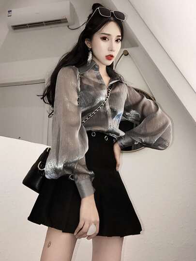 Honeyspot ブラウス メタリック シアー ビショップスリーブ