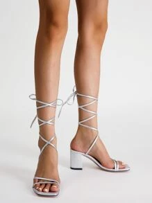 Qin TiNian Metallic Mid Heeled Gladiator Sandals - Silver - View 6
