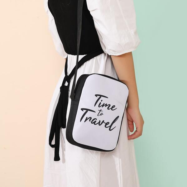 

Two Tone Letter Graphic Square Bag, Black and white