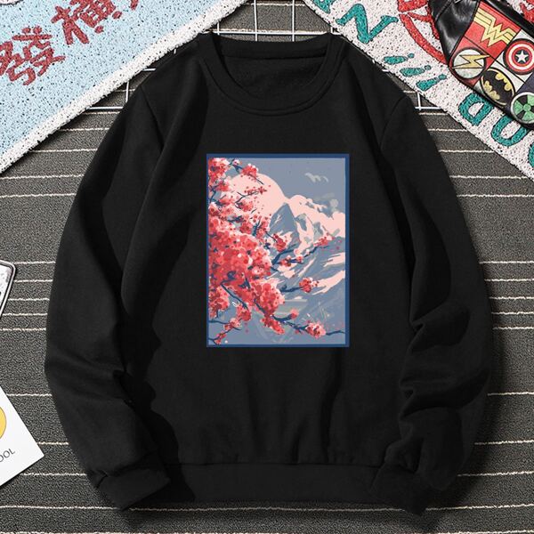 

Men Mountain & Floral Print Sweatshirt, Black