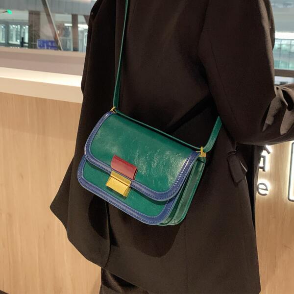 

Colorblock Flap Crossbody Bag, Dark green