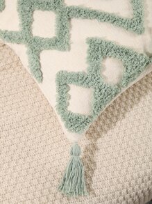 1pc Tassel Decor Cushion Cover Without Filler - Green - View 2