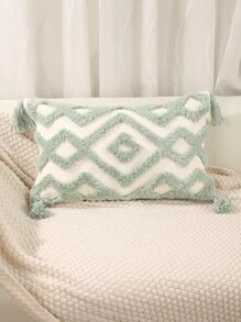 1pc Tassel Decor Cushion Cover Without Filler - Green - View 4