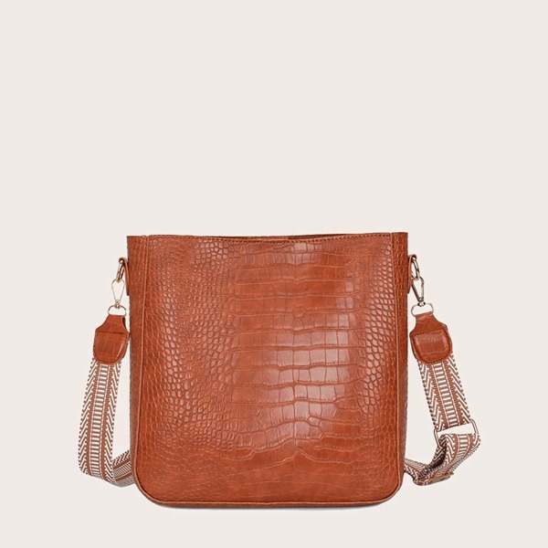 

Croc Embossed Crossbody Bag With Inner Pouch, Brown