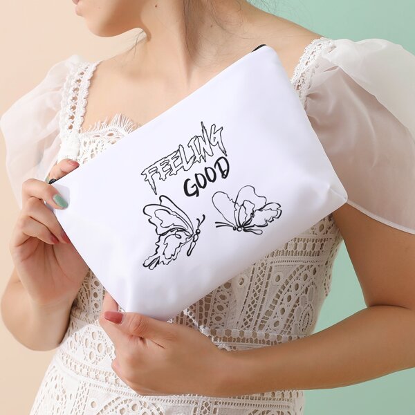 

Butterfly Pattern Makeup Bag, Black and white