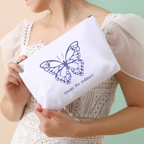 

Butterfly Pattern Zippered Makeup Bag, Multicolor