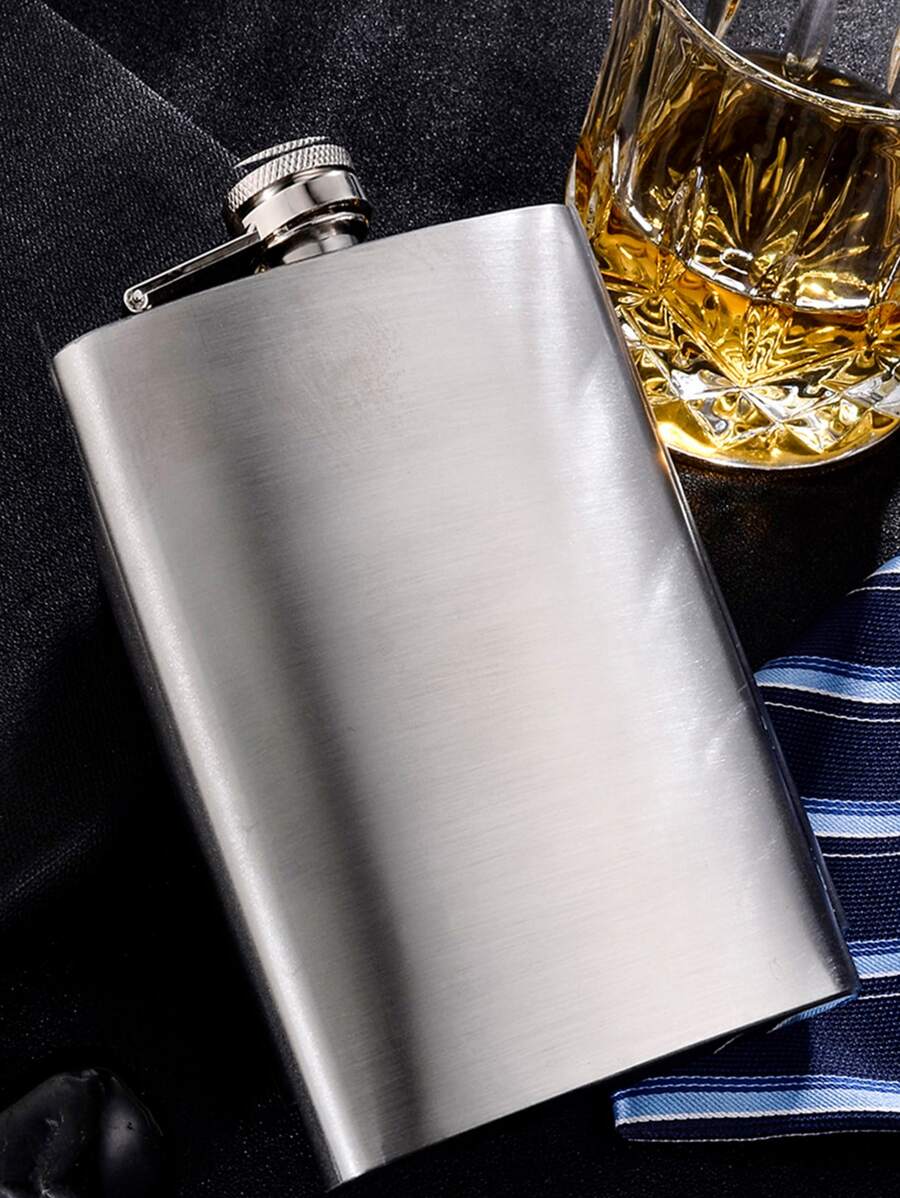 1pc 8oz Stainless Steel Hip Flask With Funnel Pocket Hip Flask Alcohol Hip Flask Screw Cap - Silver - View 1