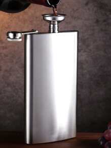 1pc 8oz Stainless Steel Hip Flask With Funnel Pocket Hip Flask Alcohol Hip Flask Screw Cap - Silver - View 3