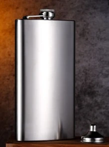 1pc 8oz Stainless Steel Hip Flask With Funnel Pocket Hip Flask Alcohol Hip Flask Screw Cap - Silver - View 4