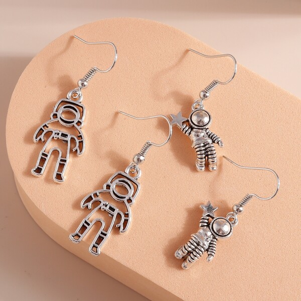 

2pairs Astronaut Earrings, Antique silver