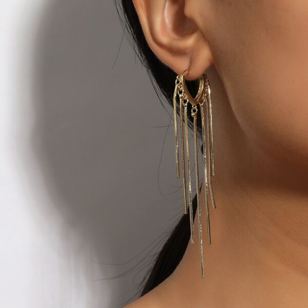 

Tassel Decor Hoop Earrings, Gold
