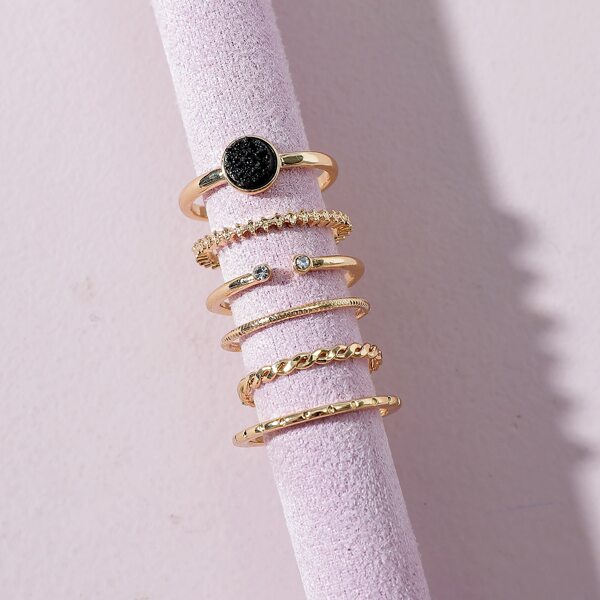 

6pcs Rhinestone Decor Ring, Gold