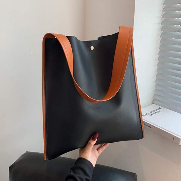 

Contrast Binding Bucket Bag, Black
