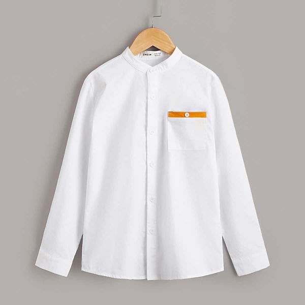 

Boys Patch Pocket Single Breasted Shirt, White