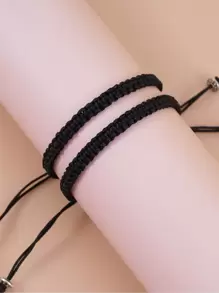 2 piezas Pulsera trenzada de pareja - Negro - Ver 3