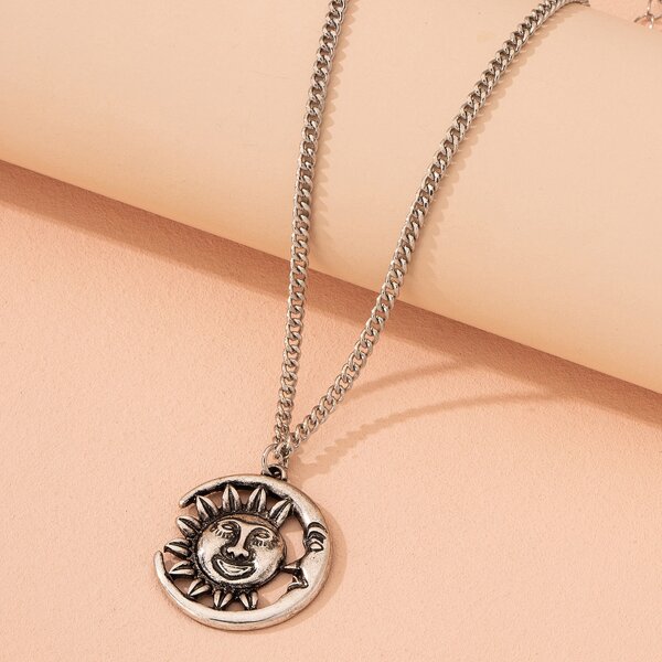 

Sun & Moon Charm Necklace, Antique silver