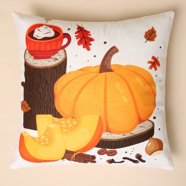 

Pumpkin Print Cushion Cover Without Filler, Multicolor