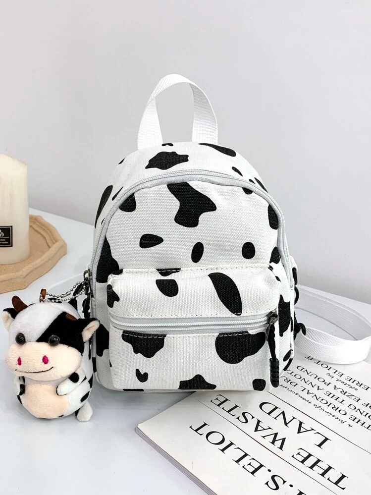 Zaino Di Peluche Mucca Bianco Amosfun - Zainetto Morbido Per Bambine, Ragazze, Studenti, Formato 37x27x11 Cm, Borsa Da Scuola E Viaggio