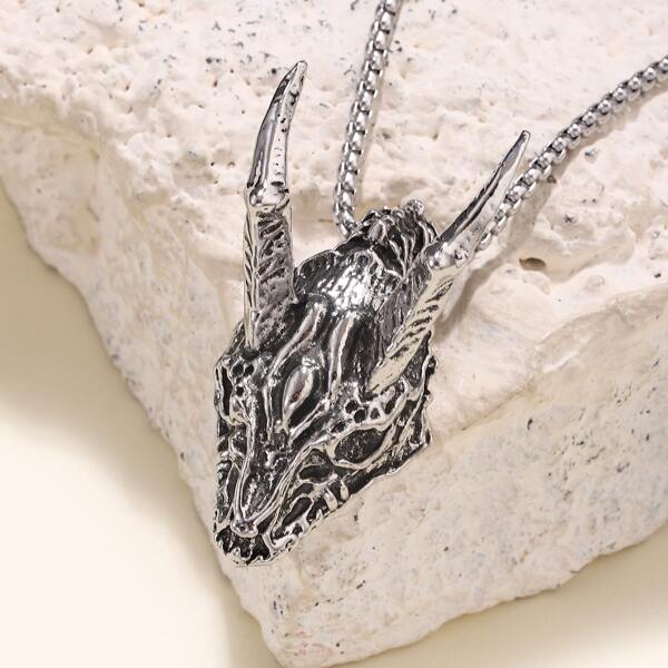 

Men Animal Head Charm Necklace, Silver