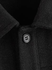 SHEIN Girls Buffalo Plaid Panel Flap Pocket Overcoat - Black - View 3